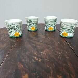 Vintage Cutty Sark Cups 1998 Clipper Ships Green WHite Scotch Whiskey Set of 4